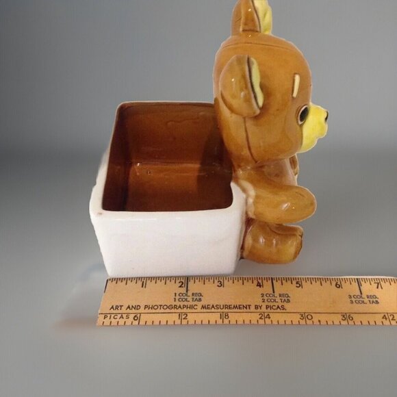 Vintage Lefton H5766 Teddy Bear Planter Japan Big Eye Brown Glazed Ceramic 6" - Picture 10 of 11